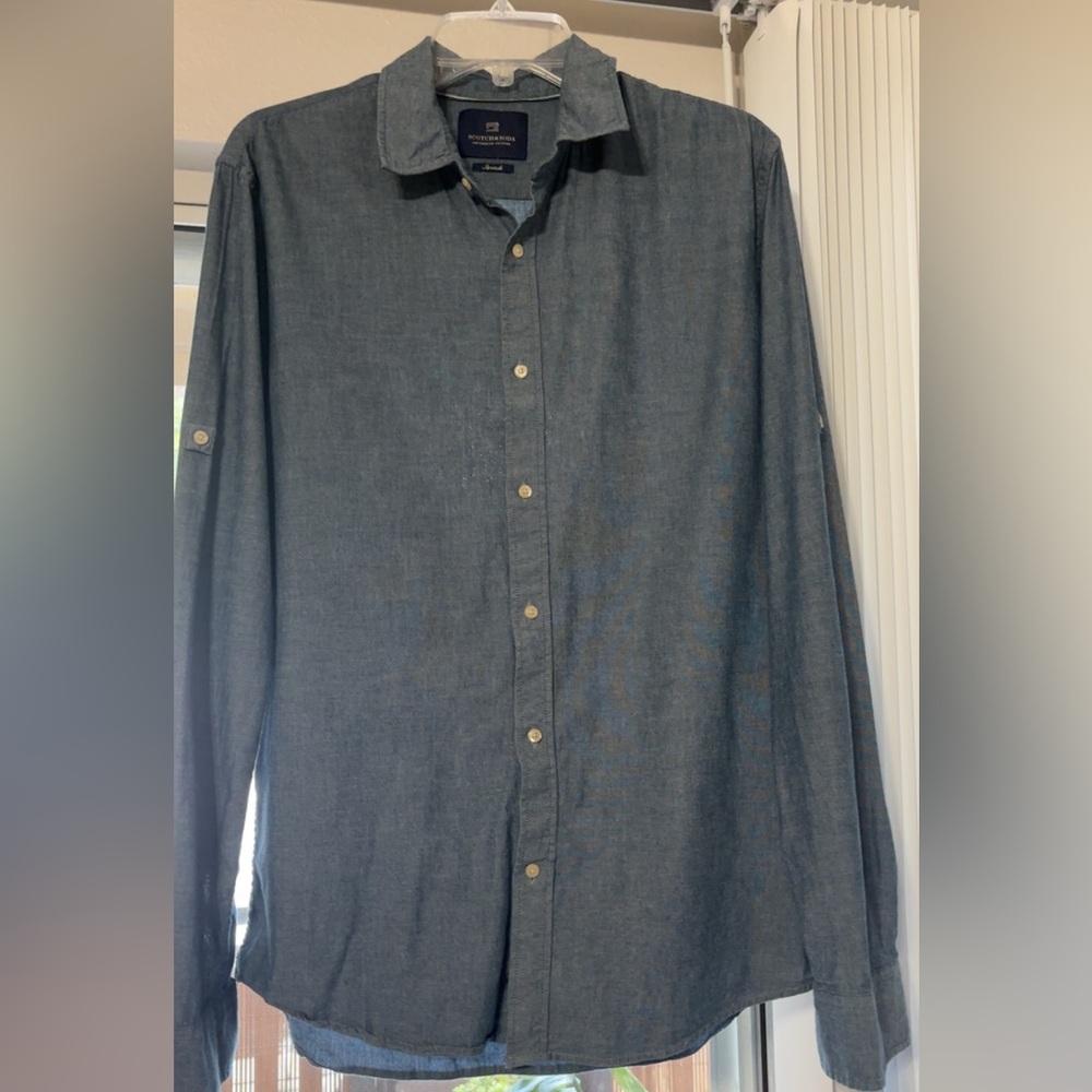 Scotch and Soda Men's Blue Button-Up Shirt 15” neck